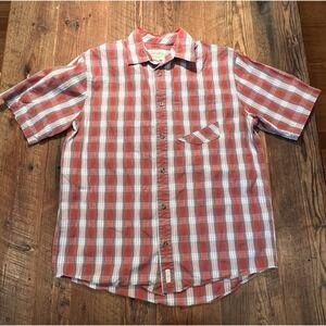 Cabela's Short Sleeve Shirt Men's Medium Red Plaid Button Up Hike Camp Outdoors